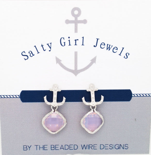 #SD52- Anchor Drop Studs- Violet Opal Silver