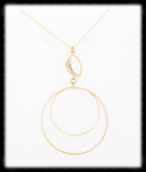 #MC34NG- Framed Nugget Loop Necklace- Clear Gold