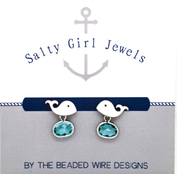 #SD711- Whale Drop Stud- Aqua Silver