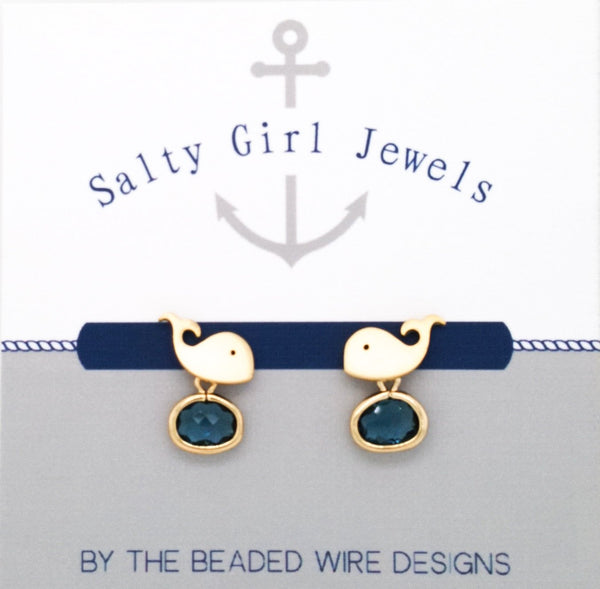 #SD7091- Whale Drop Stud- Navy Gold