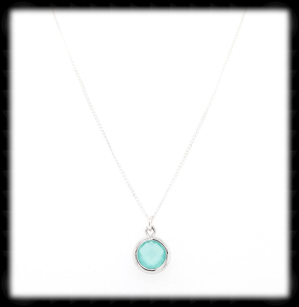 #MCH22N- Petite Framed Glass Necklace- Mint Silver