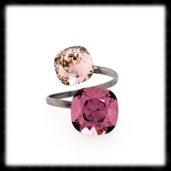 #R999991- Sparkling 2 Tone Ring- Antique Pink Vintage Rose