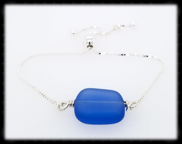 #SGB72- Sea Glass Adjustable Bracelet- Light Blue