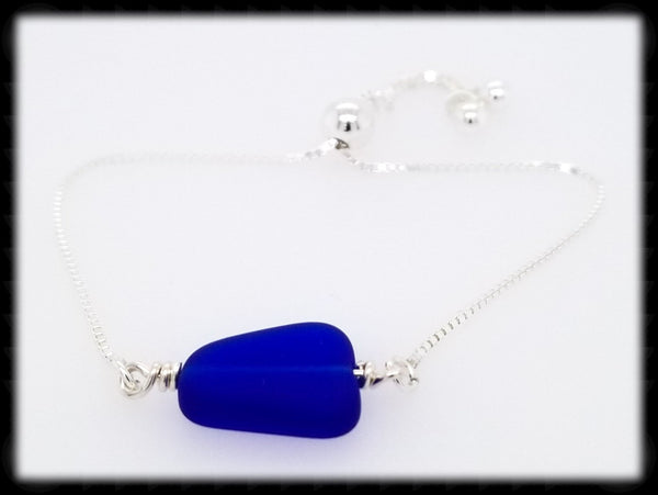 #SGB71- Sea Glass Adjustable Bracelet- Dark Blue
