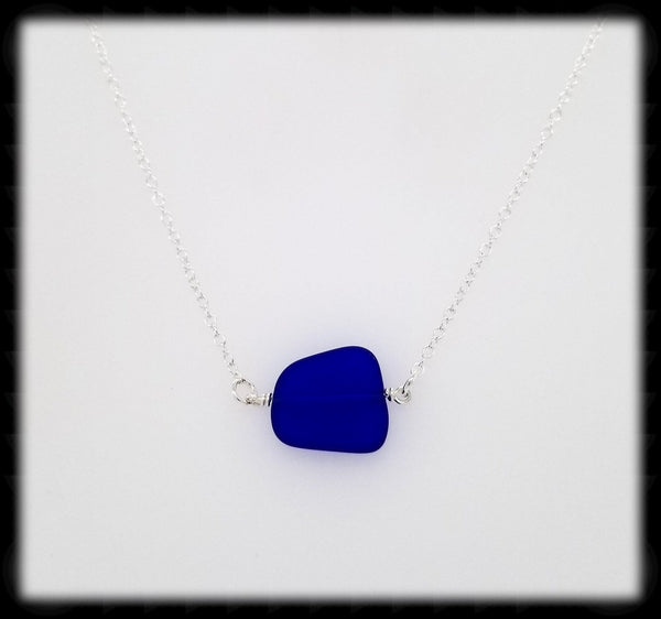#SGLN11- Sea Glass Necklace- Dark Blue