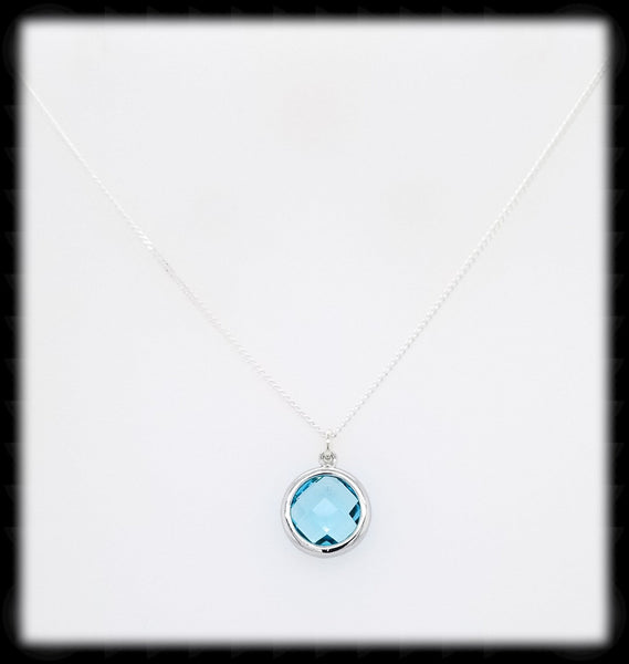 #AAAFTR62BN-Round Filigree Framed Drop Necklace-Aqua Silver