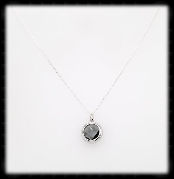 #AAAFTR67BN-Round Filigree Framed Drop Necklace-Charcoal Silver