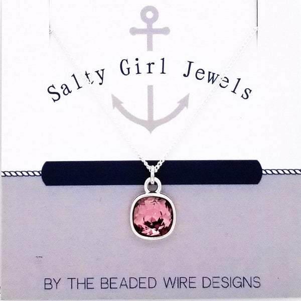 #SGD071N- Mini Cushion Necklace- Antique Pink Silver