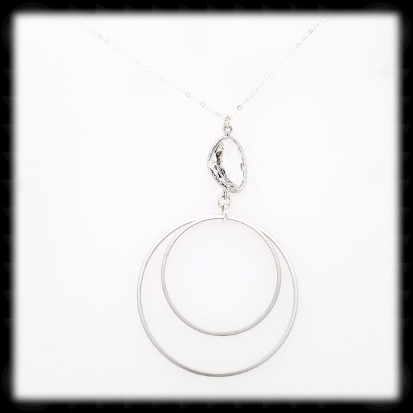 #MC34N- Framed Nugget Ring Necklace- Clear Silver