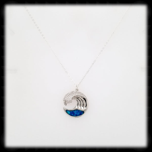 #A05N- Sparkling Crest Wave Necklace- Blue Opal