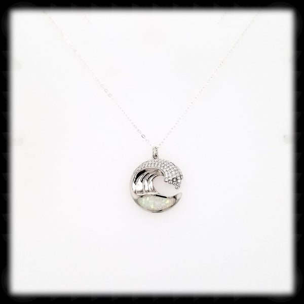 #A04N- Sparkling Crest Wave Necklace- White Opal