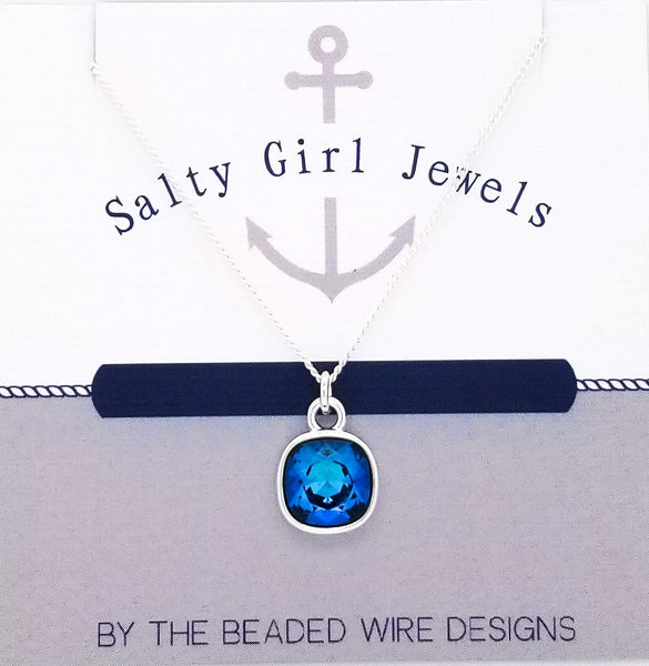 #SGD1N- Mini Cushion Necklace- Bermuda Blue Silver