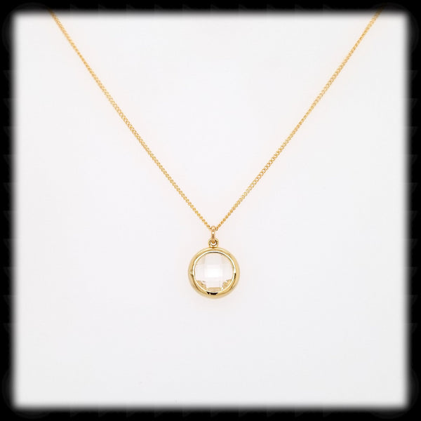#AAAFTR74BN-Round Filigree Framed Drop Necklace-Clear Gold