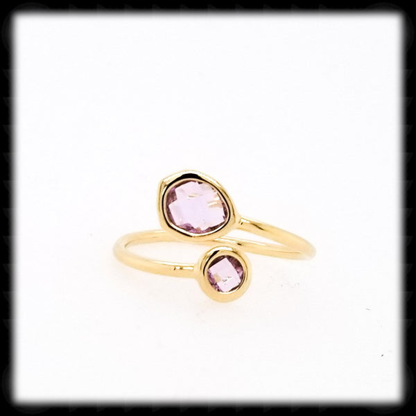 #RFT13G- Framed Glass Adjustable Ring- Lavender Gold