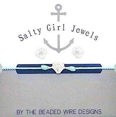 #SGB1S- Adjustable Cord Bracelet and Stud Set- Scallop Shell