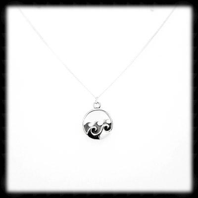 #A16N- Wave Drop Necklace- Antique Silver