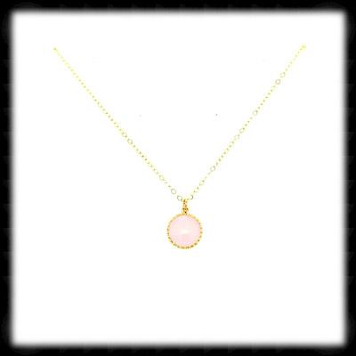 #AAAFTR792BN-Round Filigree Framed Drop Necklace-Pink Gold