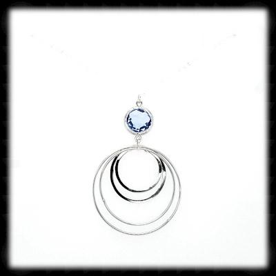 #MCH53N- Framed Glass Ring Drop Necklace- Light Sapphire Silver