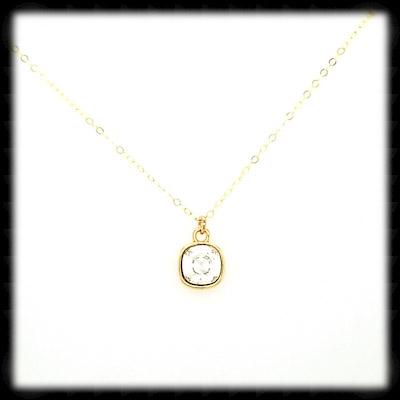 #CDBSN13GM- Mini Cushion Cut Birthstone Necklace- April Gold