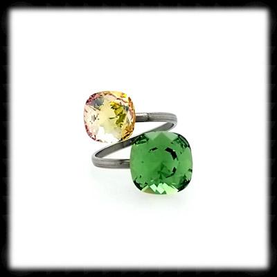 #R999993- Sparkling 2 Tone Ring- Erinite Luminous Green