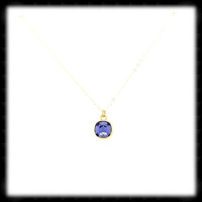 #CDBSN11GM- Mini Cushion Cut Birthstone Necklace- February Gold