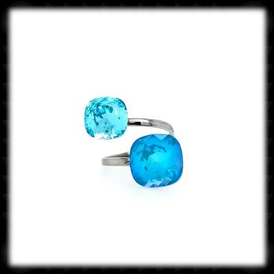#R999995- Sparkling 2 Tone Ring- Laguna Light Turquoise