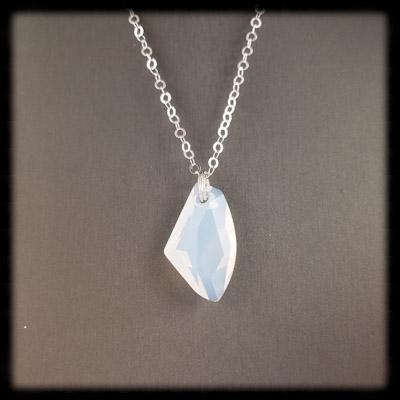 #ACRN12- Bold Crystal Long Necklace- White Opal