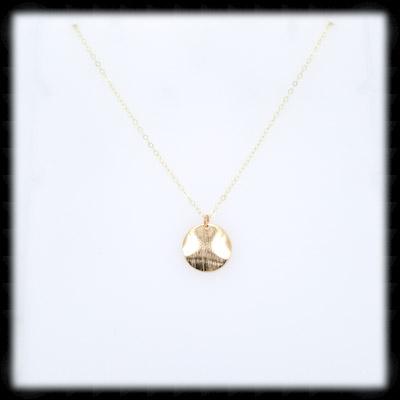 #M007GN- Petite Textured Coin Drop Necklace- Gold