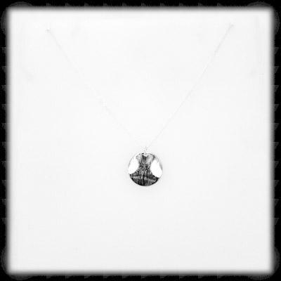 #M007N- Petite Textured Coin Drop Necklace- Silver