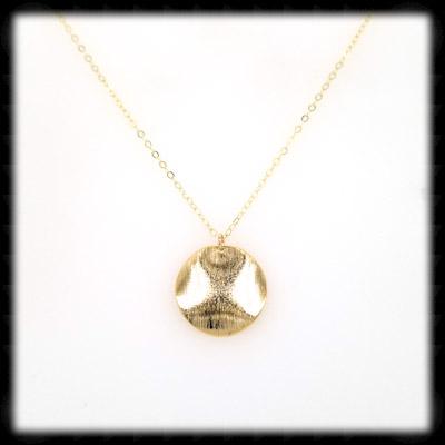 #M006GN- Textured Coin Drop Necklace- Gold