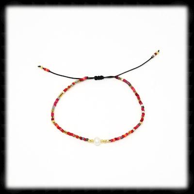 #BSTR111- Petite Adjustable String Bracelet- Pearl Mixed Reds