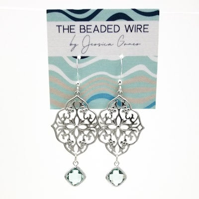 #MCC14- Framed Filigree Drops-  Erinite Silver