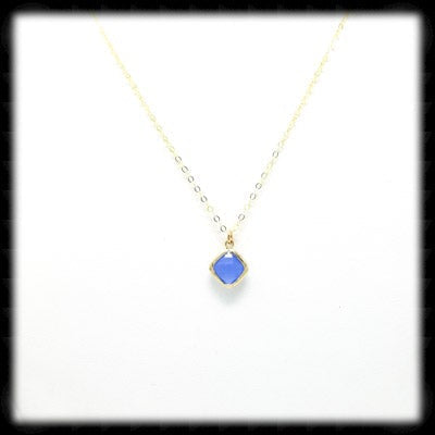 #SGFTD35NG- Framed Glass Square Drop Necklace- Royal Opal Blue Gold