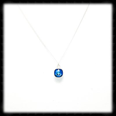 #MCD18N- Mini Cushion Necklace- Bermuda Blue Silver