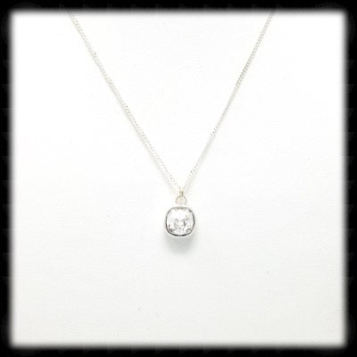 #CDBSN13M- Mini Cushion Cut Birthstone Necklace- April Silver