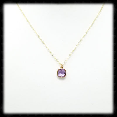 #AAAFTR893N-Petite Filigree Square Framed Drop Necklace-Lavender Gold