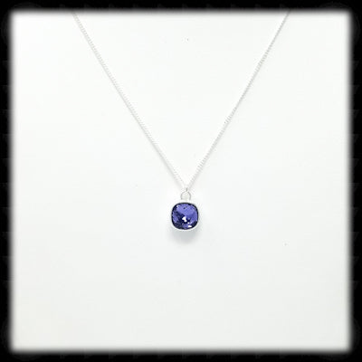 #CDBSN11M- Mini Cushion Cut Birthstone Necklace- February Silver
