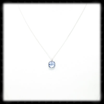 #AAAFTR96N-Petite Filigree Square Framed Drop Necklace-Light Sapphire Silver
