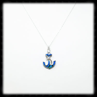 #A23N- Sparkling Blue Opal Anchor Necklace
