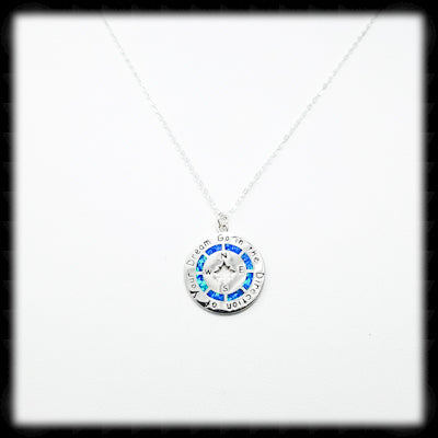 #A34N- Inspirational Compass Necklace- Blue Opal