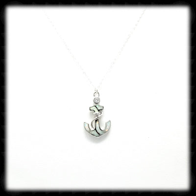 #A23WN- Sparkling White Opal Anchor Necklace