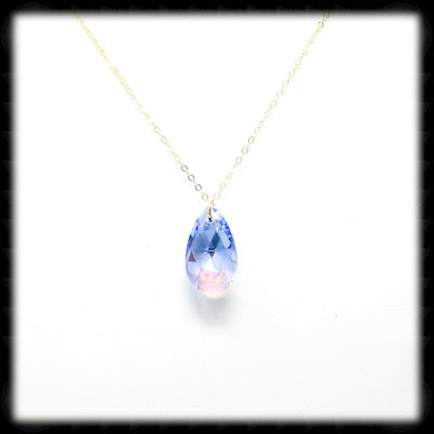 #CR222NG-Princess Crystal Chain Necklace-Light Sapphire Ab Gold