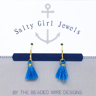 #SGT111- Mini Tassel Drop Earrings- Blue