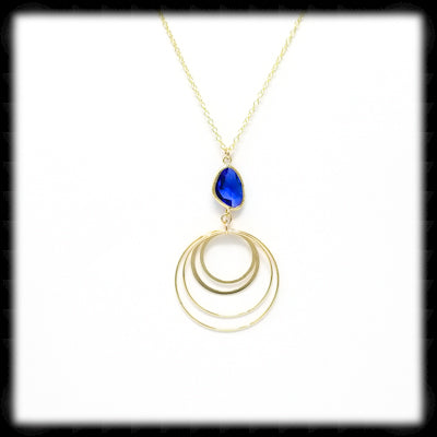 #MC41NG- Framed Nugget Ring Necklace- Sapphire Gold
