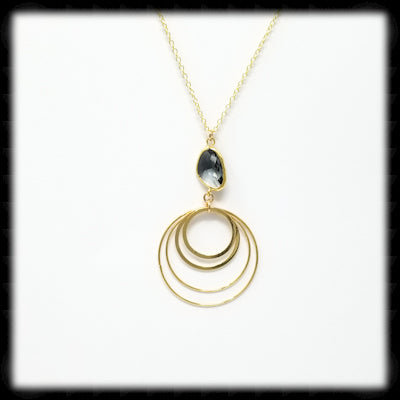 #MC38NG- Framed Nugget Ring Necklace- Charcoal Gold