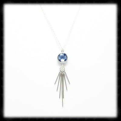 #MCFR1N- Framed Glass Frings Necklace- Light Sapphire Silver
