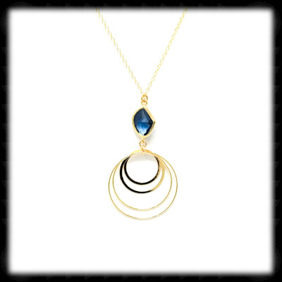 #MC36NG- Framed Nugget Ring Necklace- Navy Gold