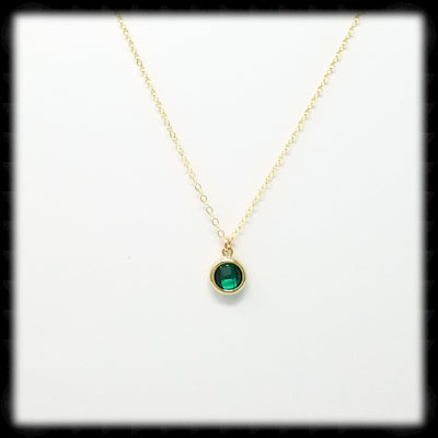 #MCH28GN- Petite Framed Glass Necklace- Emerald Gold