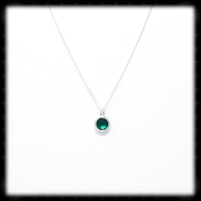 #MCH28N- Petite Framed Glass Necklace- Emerald Silver