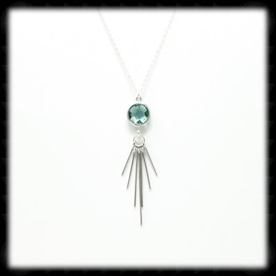 #MCFR15N- Framed Glass Fringe Necklace- Erinite Silver